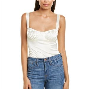 WeWoreWhat Satin Cream Ruched Bodysuit